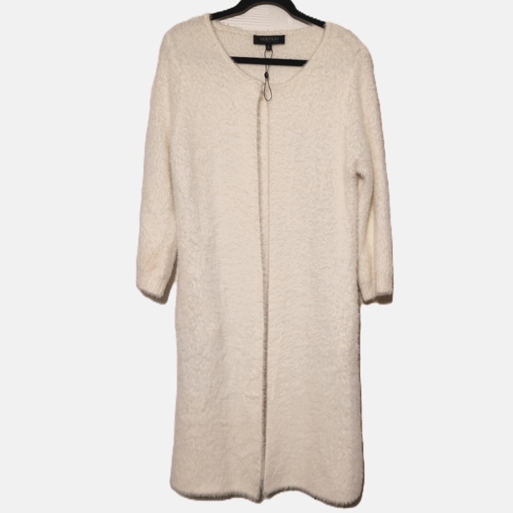 Vertigo Paris Large Fuzzy Ivory White Long Duster Cardigan Coat